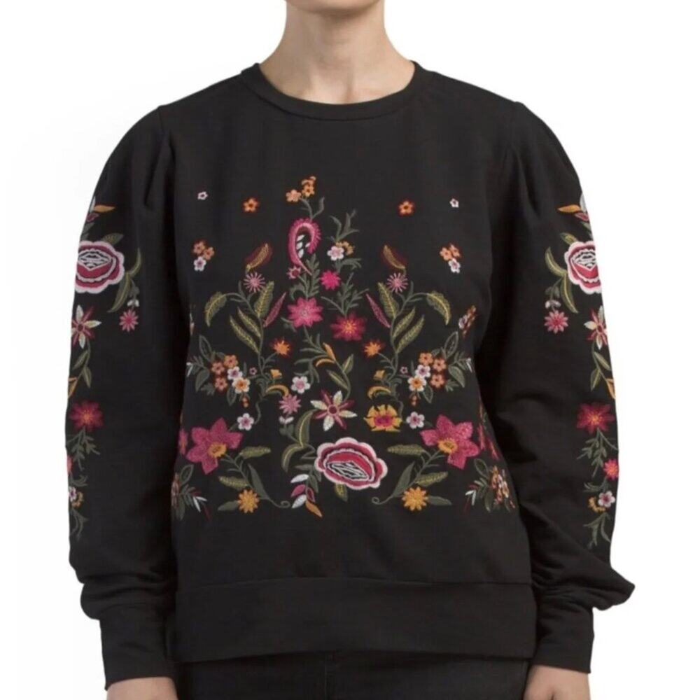 DREW Anthropologie Floral Embroidered Sweatshirt Size M
